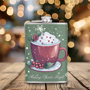 Christmas Cup of Hot Chocolate Green Hip Flask
