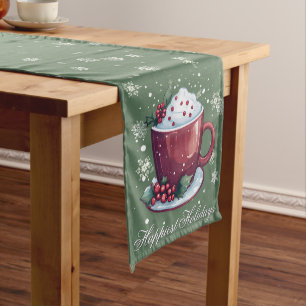 Christmas Cup of Hot Chocolate Green Medium Table Runner