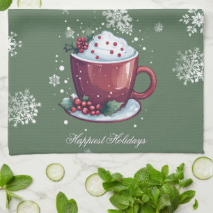Christmas Cup of Hot Chocolate Green Tea Towel