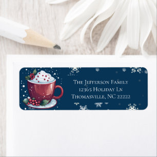 Christmas Cup of Hot Chocolate Personalised Blue Return Address Label