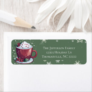 Christmas Cup of Hot Chocolate Personalised Green Return Address Label