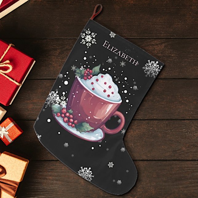 Christmas Cup of Hot Chocolate Personalised Large Christmas Stocking (Creator Uploaded)