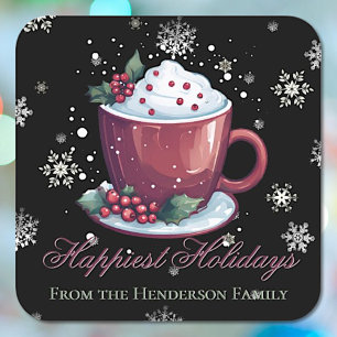 Christmas Cup of Hot Chocolate Personalised Square Sticker