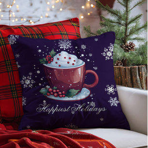 Christmas Cup of Hot Chocolate   Purple Cushion