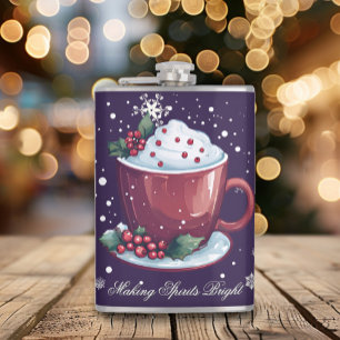 Christmas Cup of Hot Chocolate Purple Hip Flask
