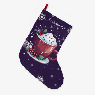 Christmas Cup of Hot Chocolate Purple Personalised Large Christmas Stocking
