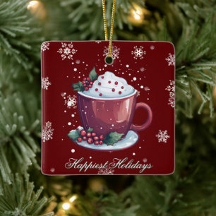 Christmas Cup of Hot Chocolate Red Ceramic Ornament