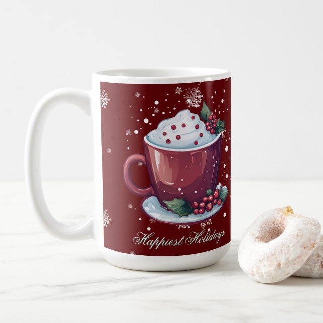 Christmas Cup of Hot Chocolate | Red Coffee Mug (With Donut)