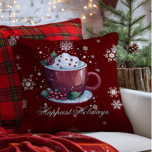 Christmas Cup of Hot Chocolate   Red Cushion