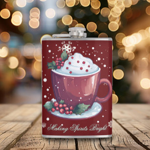 Christmas Cup of Hot Chocolate Red Hip Flask