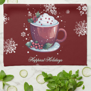 Christmas Cup of Hot Chocolate   Red Tea Towel