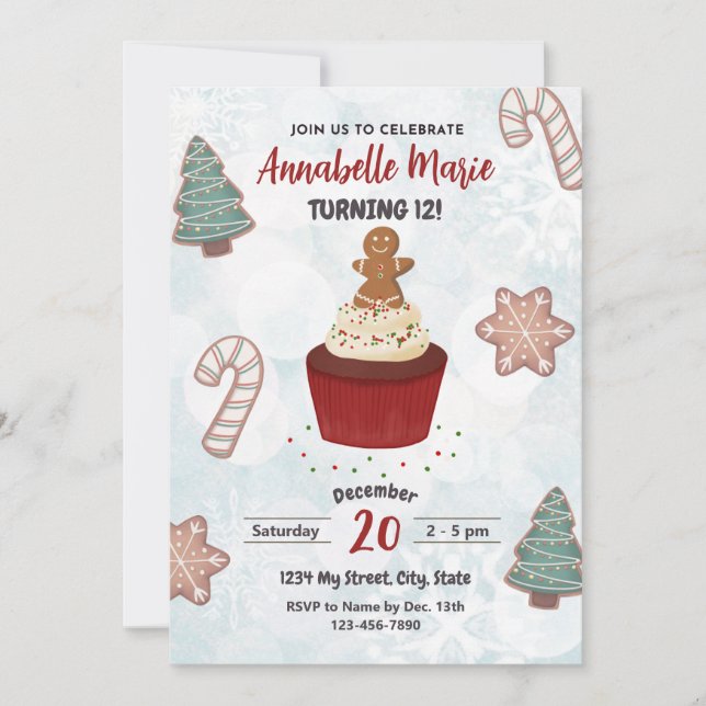 Christmas Cupcake Birthday Invitation (Front)