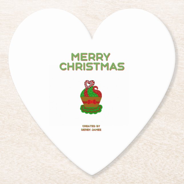 Christmas Cupcake Heart Paper Coaster (Front)