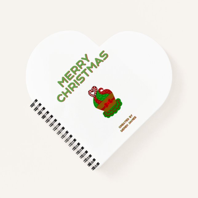 Christmas Cupcake Heart Shaped Spiral Notebook (Front)
