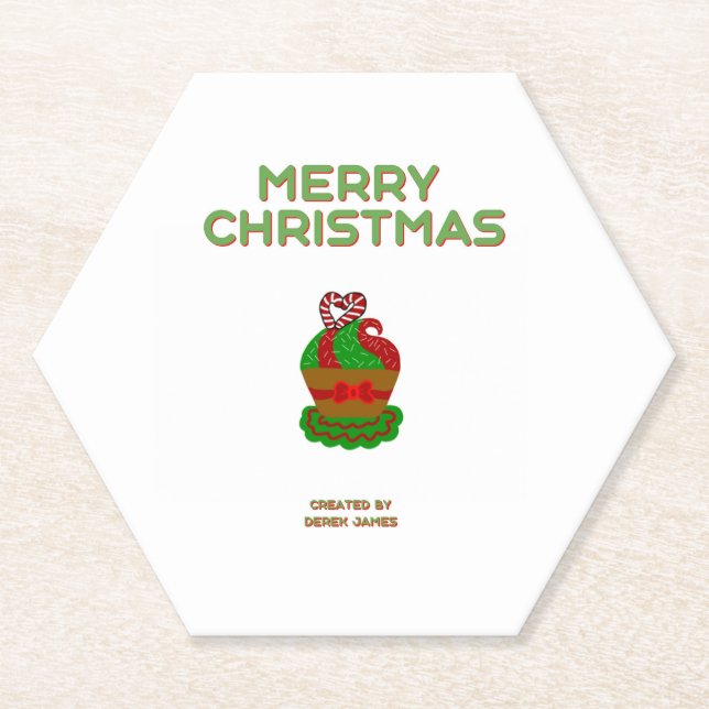 Christmas Cupcake Hexagon Paper Coaster (Front)