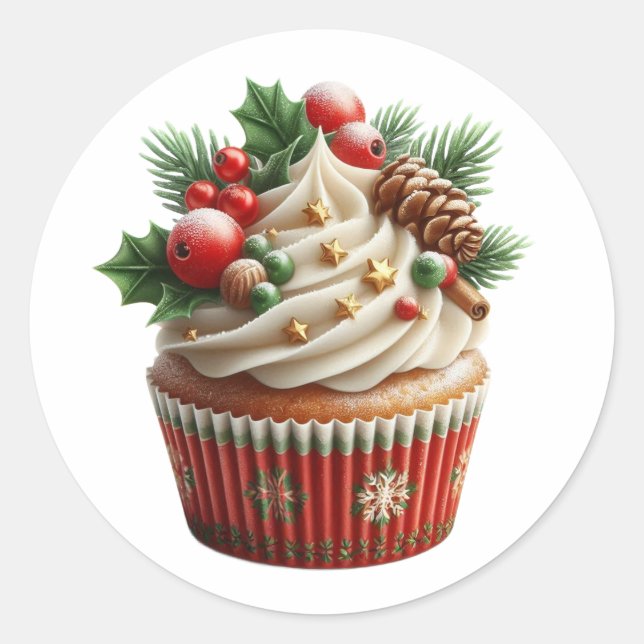 Christmas Cupcake Holidays  Classic Round Sticker (Front)