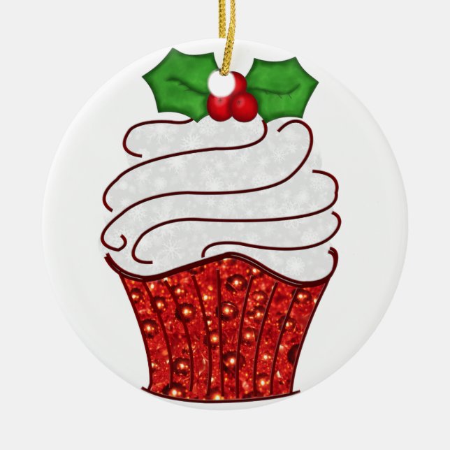 Christmas Cupcake Ornament in Red (Front)