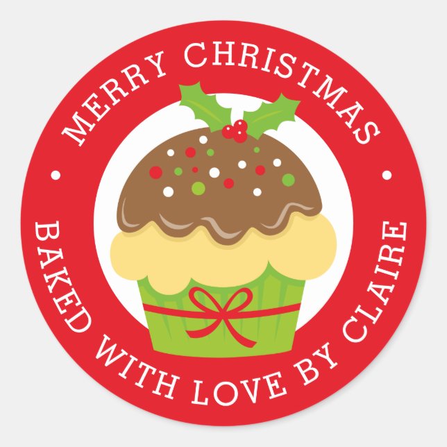 Christmas Cupcake Personalised Home Baking Classic Round Sticker (Front)