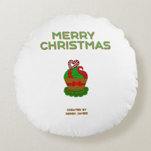 Christmas Cupcake Round Throw Pillow