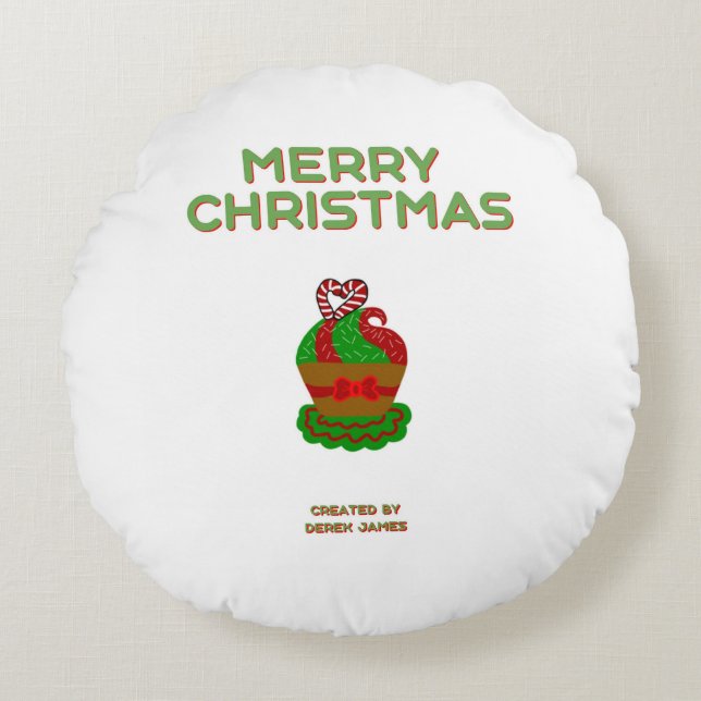 Christmas Cupcake Round Throw Pillow (Front)