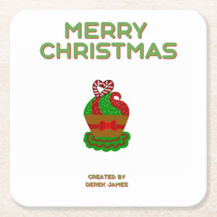 Christmas Cupcake Square Paper Coaster
