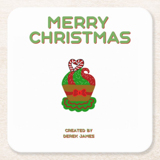Christmas Cupcake Square Paper Coaster (Front)