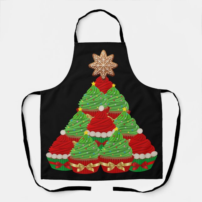 Christmas Cupcake Tree Red and Green Apron (Front)