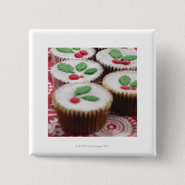 Christmas cupcakes 15 cm square badge (Front)