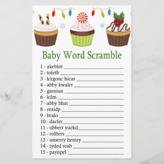 christmas cupcakes Baby word scramble game (Front)