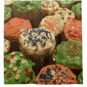 Christmas Cupcakes with Sprinkles Shower Curtain