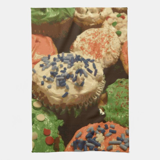 Christmas Cupcakes with Sprinkles Tea Towel (Vertical)