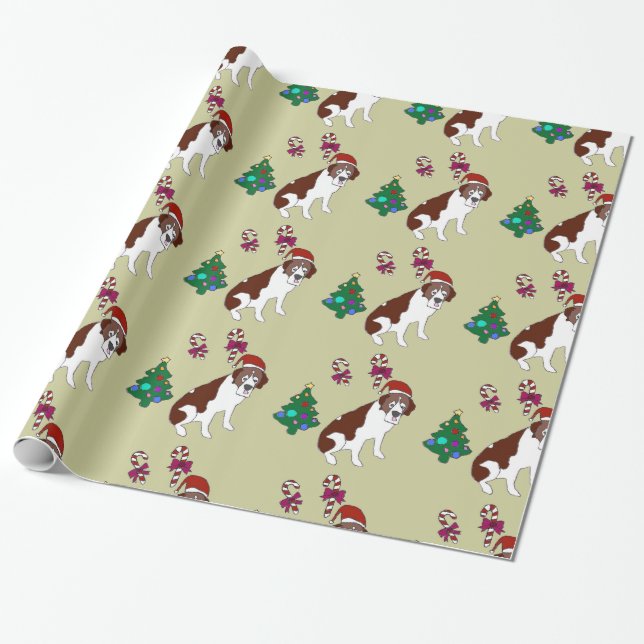 Christmas Custiom St. Bernard dog  wrapping paper (Unrolled)
