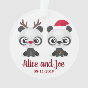 Christmas custom date and names with funny Pandas Ornament