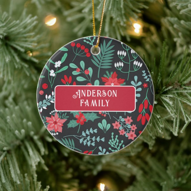 Christmas custom family name flower pattern ceramic ornament (Tree)