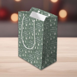 Christmas Custom Family Name Sage Green Medium Gift Bag
