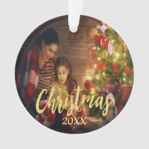 Christmas custom family photo with year gold ornament