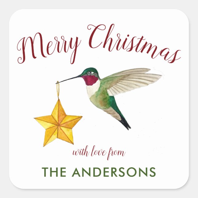 Christmas Custom Hummingbird Square Sticker (Front)