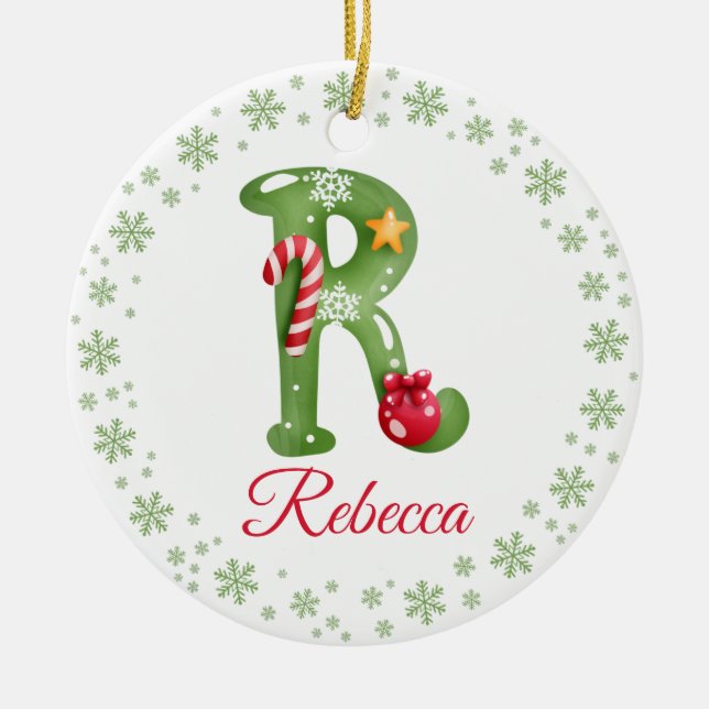 Christmas Custom Initial Monogram Family Keepsake  Ceramic Ornament (Front)