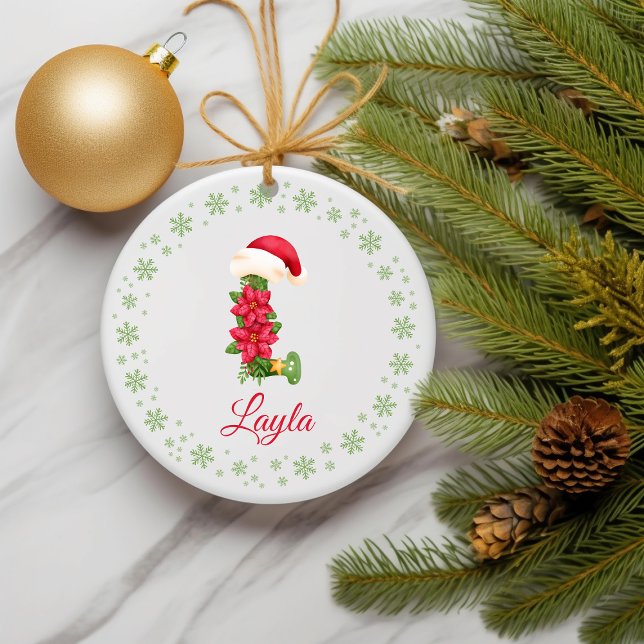 Christmas Custom Initial Monogram Family Keepsake  Ceramic Ornament (Initial Christmas Ornament)