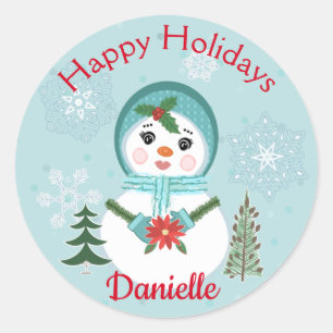 Christmas Custom Jolly Snow Woman Classic Round Sticker