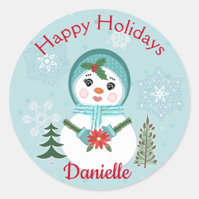 Christmas Custom Jolly Snow Woman Classic Round Sticker (Front)