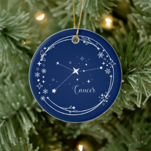Christmas Custom Name Cancer Zodiac Blue Silver Ceramic Ornament
