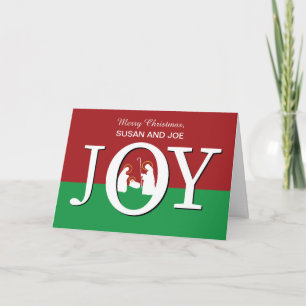 Christmas Custom Name JOY on Red and Green Card