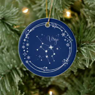 Christmas Custom Name Virgo Zodiac Blue Silver Ceramic Ornament
