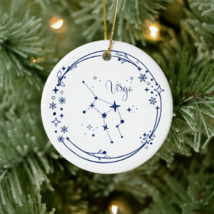 Christmas Custom Name Virgo Zodiac Sign Blue Ceramic Ornament