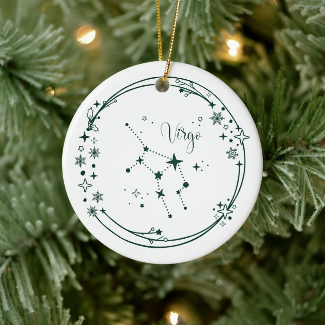 Christmas Custom Name Virgo Zodiac Sign Green Ceramic Ornament (Tree)