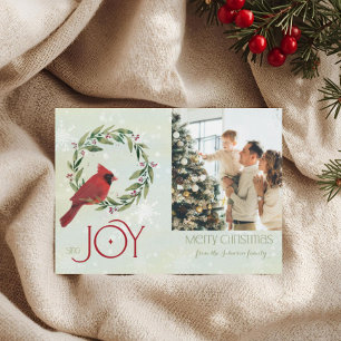 Christmas Custom Photo Cardinal in Wreath Holiday Card