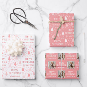 Christmas Custom Photo Family Name Blush Pink Wrapping Paper Sheet