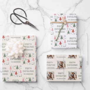 Christmas Custom Photo Family Name Wrapping Paper Sheet
