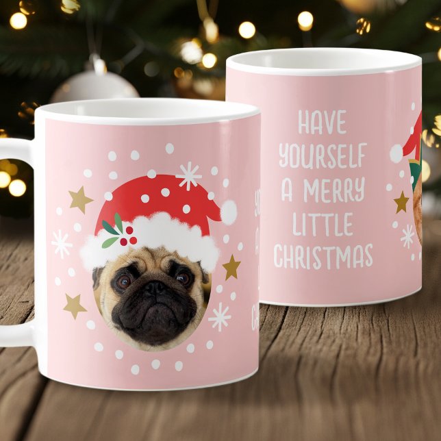 Christmas Custom Photo Funny Elf Santa Pet Pink Coffee Mug (Creator Uploaded)
